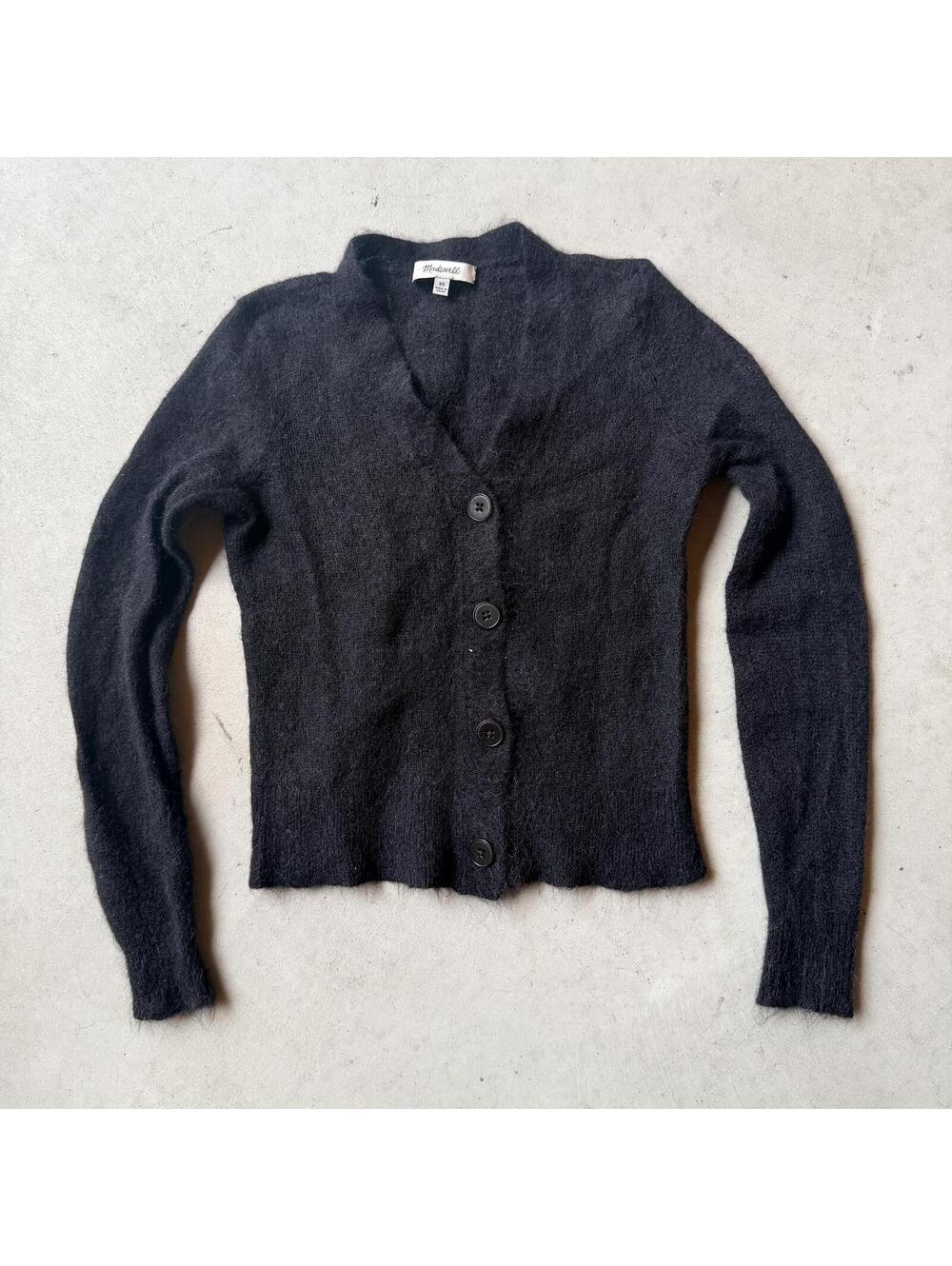 Madewell Black Fuzzy Button-Up Cardigan Sweater Size XS